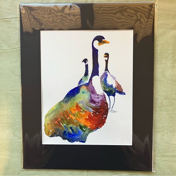 Watercolor Wall Art Geese Animal Painting Framed in Acid Free Art Kit, 11x14" - Picture 2 of 4